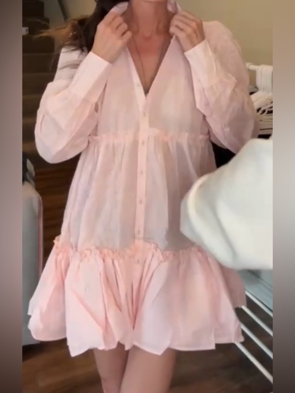 Aureta Pink Long-Sleeve Tiered Ruffle Dress